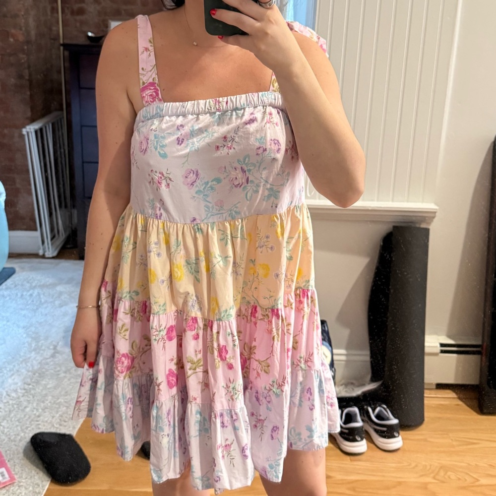 LoveShackFancy Floral Pastel Mini Dress